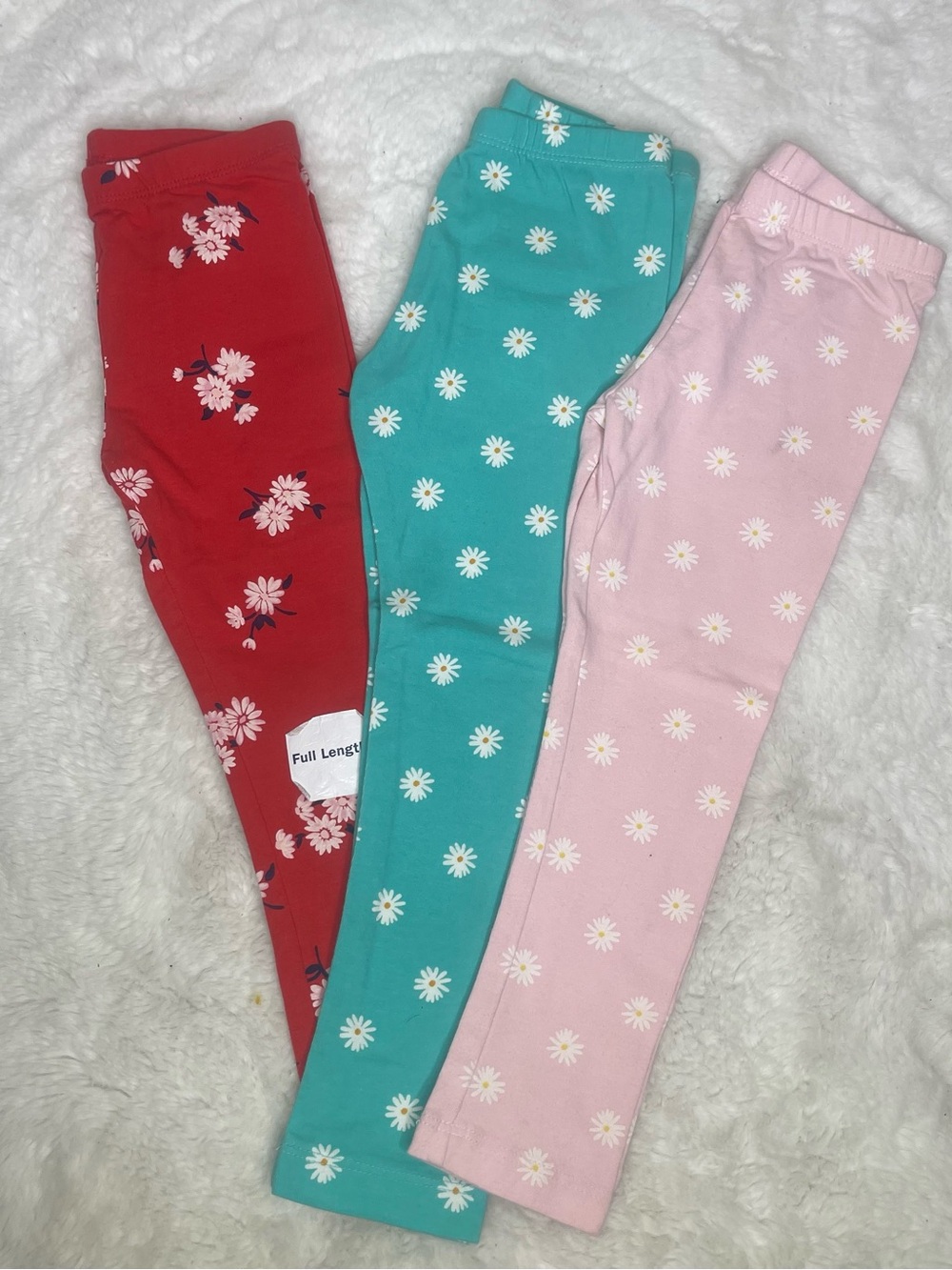Daisy Print Girls' Leggings Trio -burnt orange, Teal & Pink